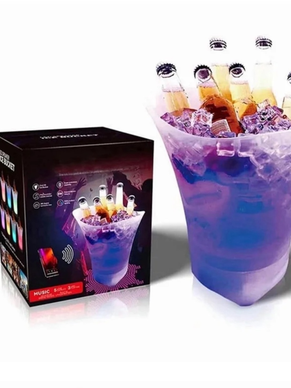 LED Ice Bucket with Bluetooth Speaker Lighted Beverage Tub for Parties Portable